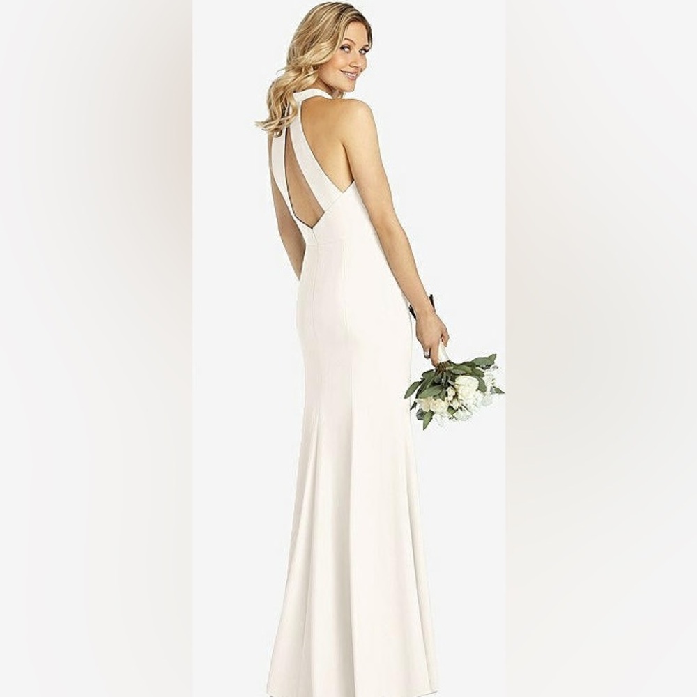 NWOT After Six Bow Neck Crepe Gown in Ivory, Size 8